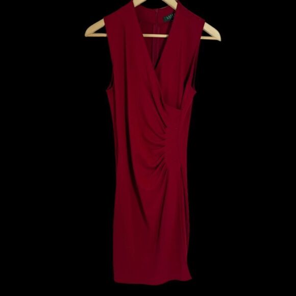 Lauren Ralph Lauren Red Sleeveless Faux Wrap Dress Sz P - Picture 1 of 9